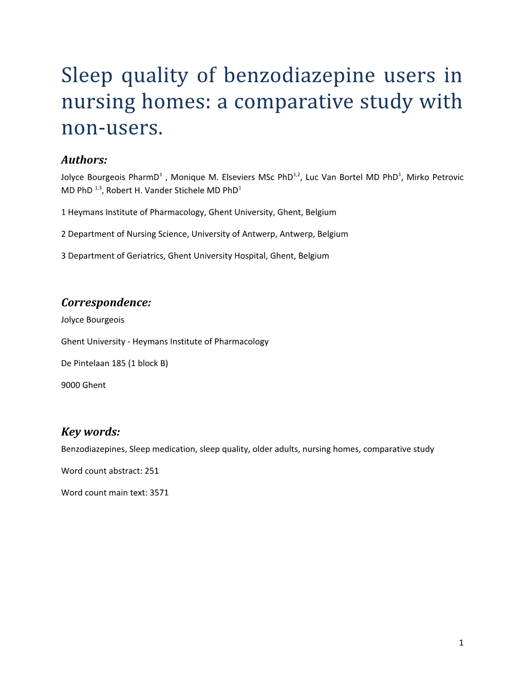 Sleep Quality of Benzodiazepine Users in Nursing Homes: a Comparative Study with Non-Users