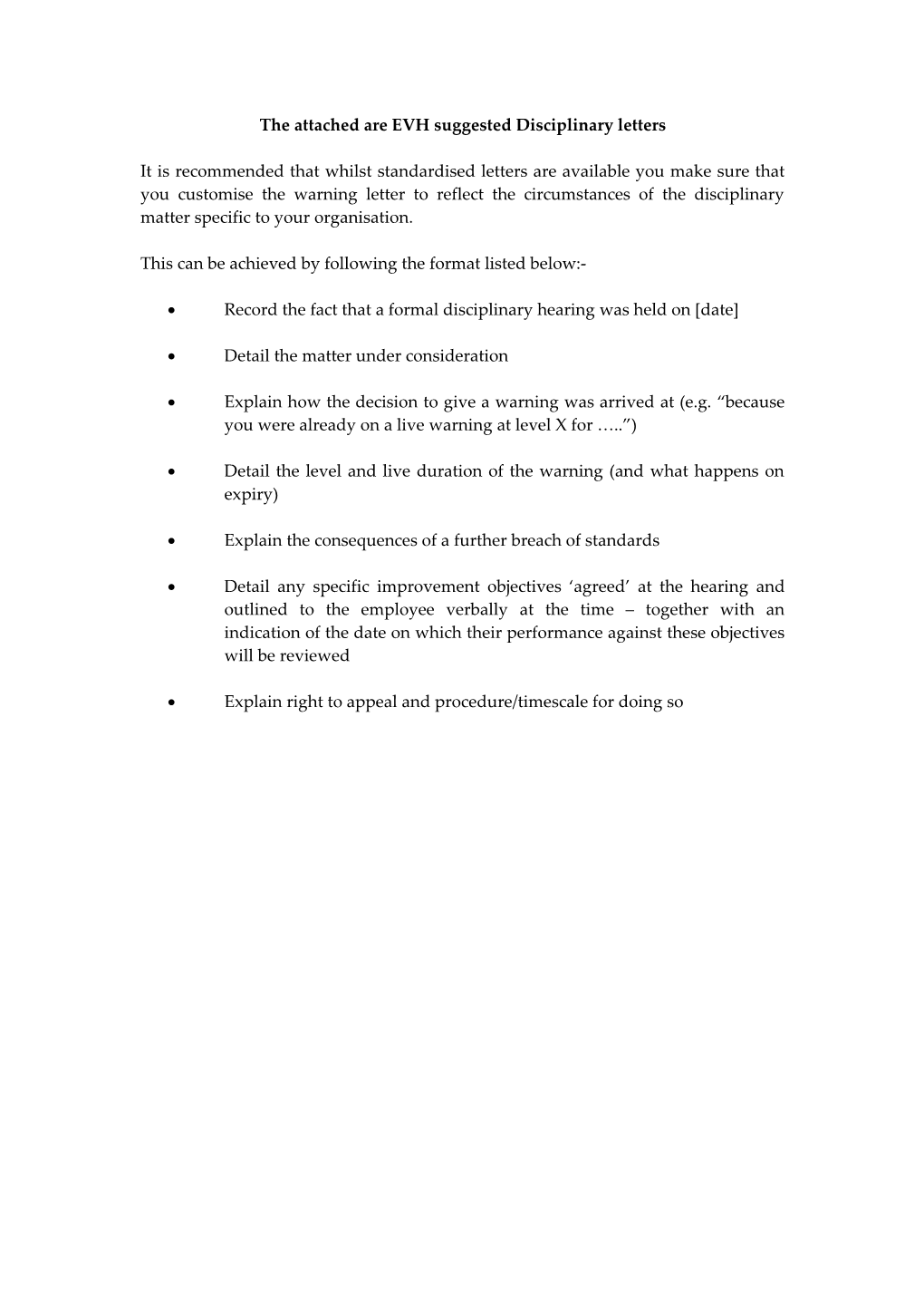 The Attached Are EVH Suggested Disciplinary Letters