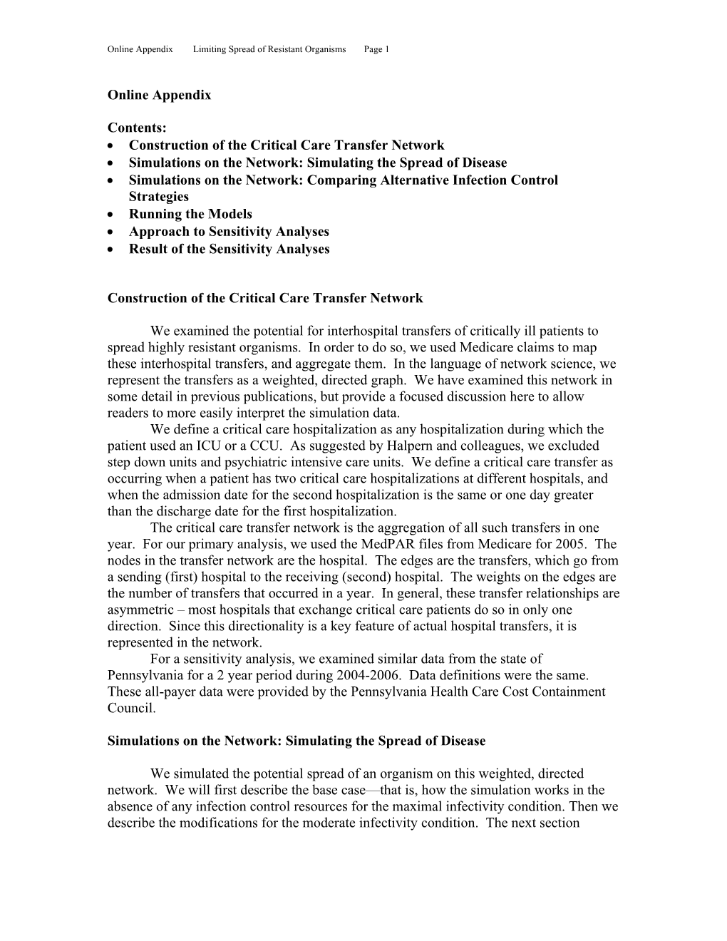 Online Appendixlimiting Spread of Resistant Organismspage 1