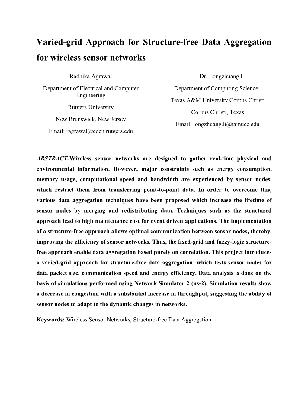 Varied-Grid Approach for Structure-Free Data Aggregation for Wireless Sensor Networks