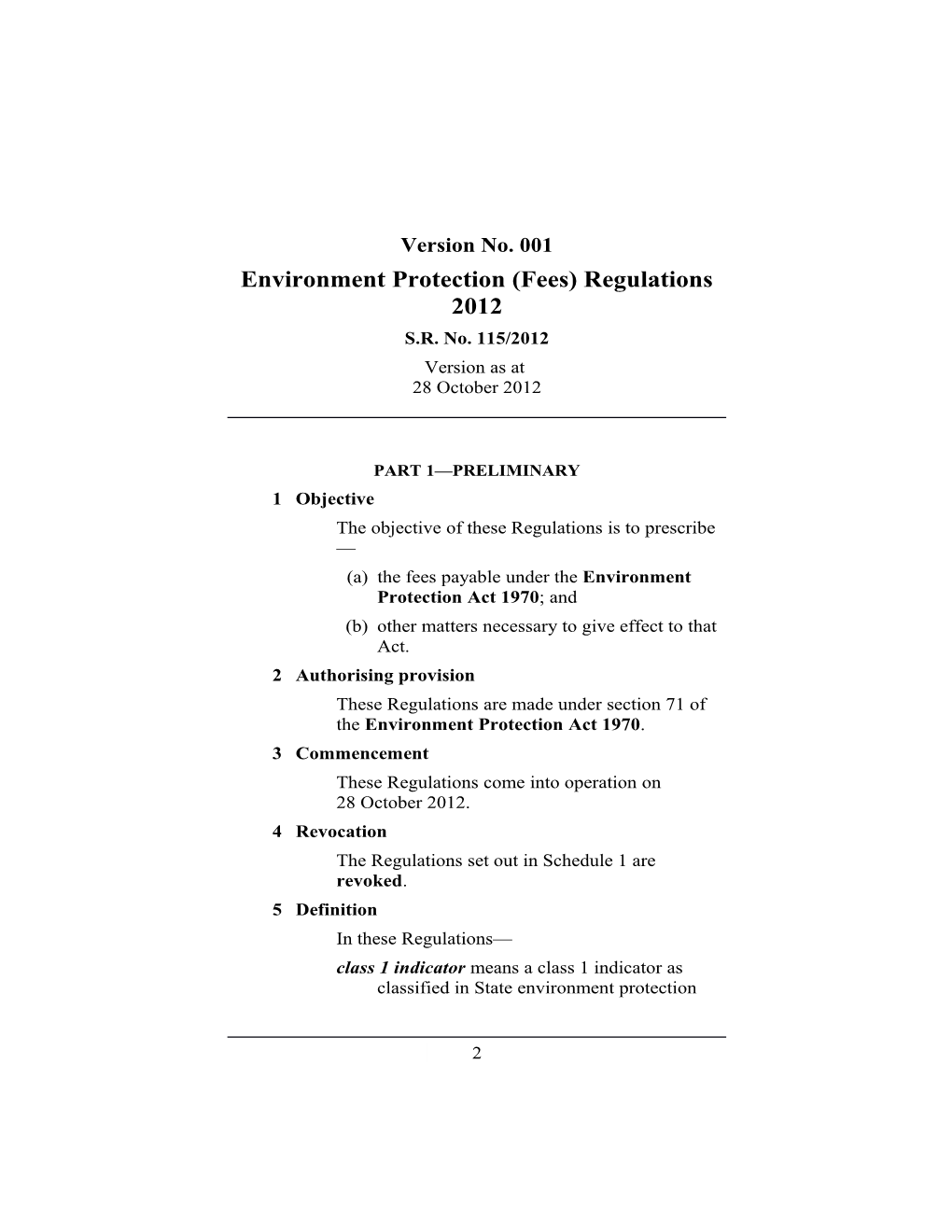 Environment Protection (Fees) Regulations 2012