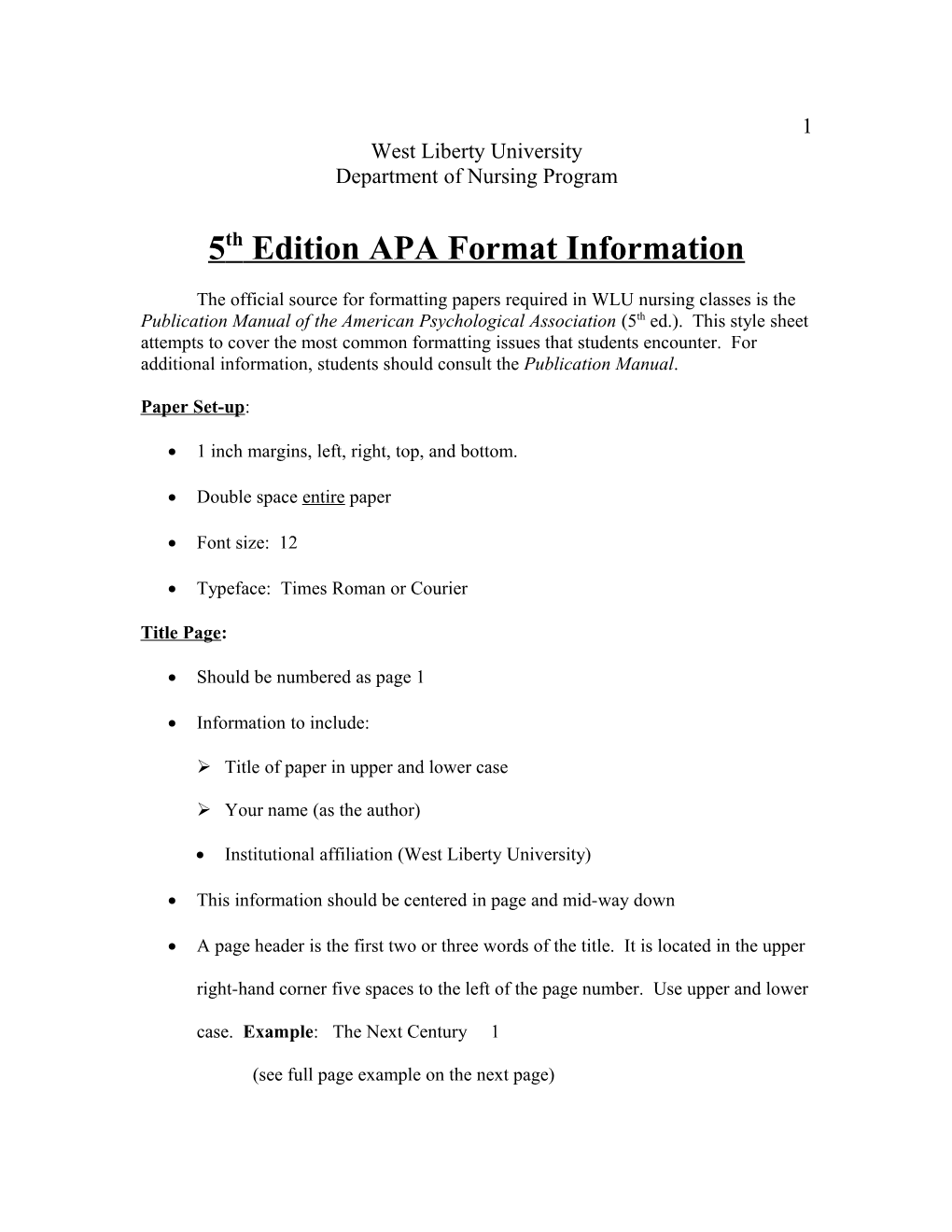 5Th Edition APA Format Information