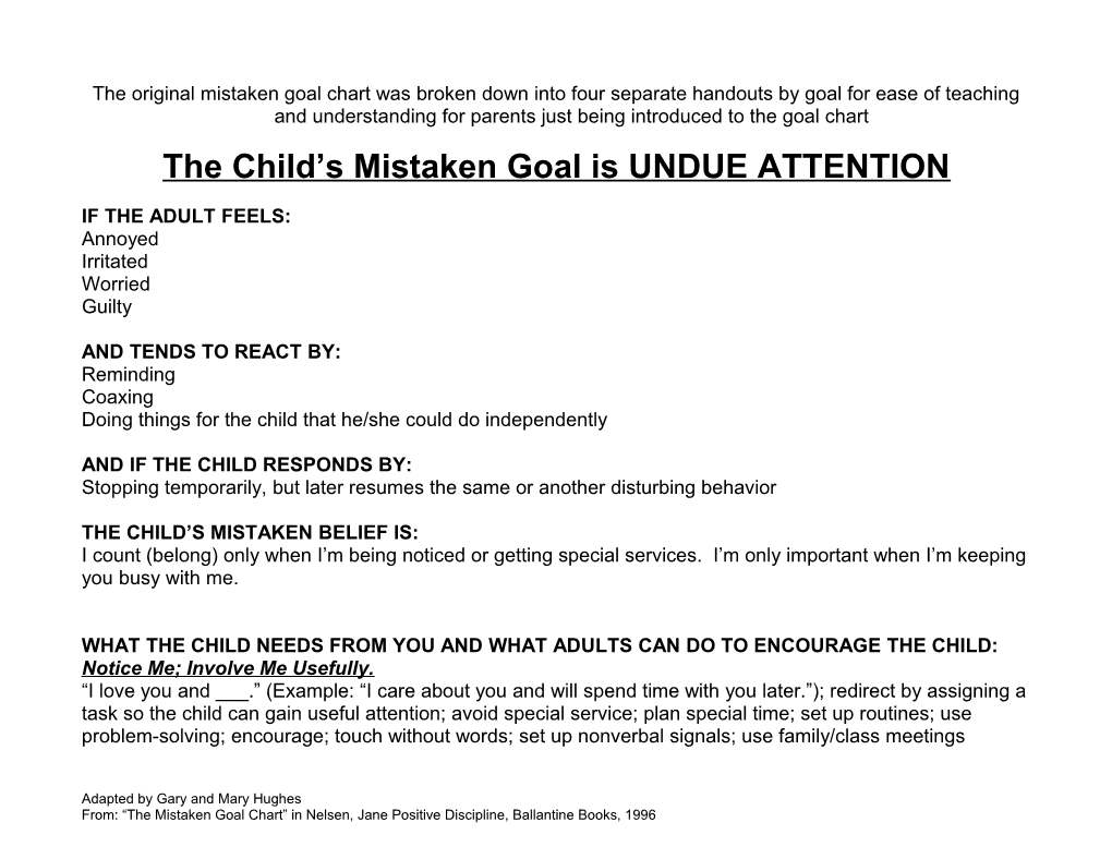 The Child S Mistaken Goal Is UNDUE ATTENTION