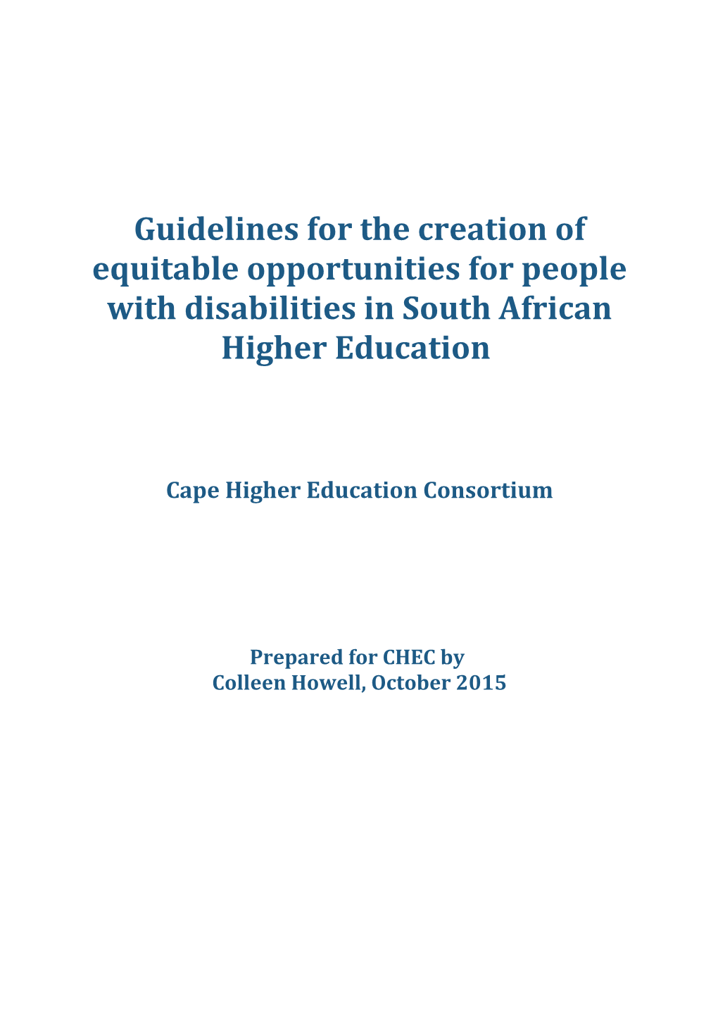 Guidelines for the Creation of Equitable Opportunities for People with Disabilities In