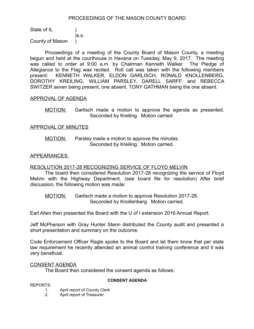 Proceedings of the Mason County Board
