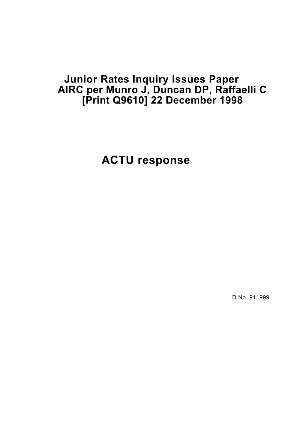 Junior Rates Inquiry Issues Paper