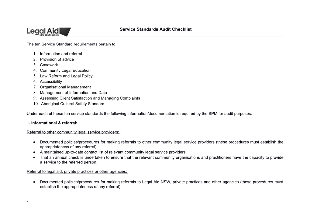 Service Standards Audit Checklist