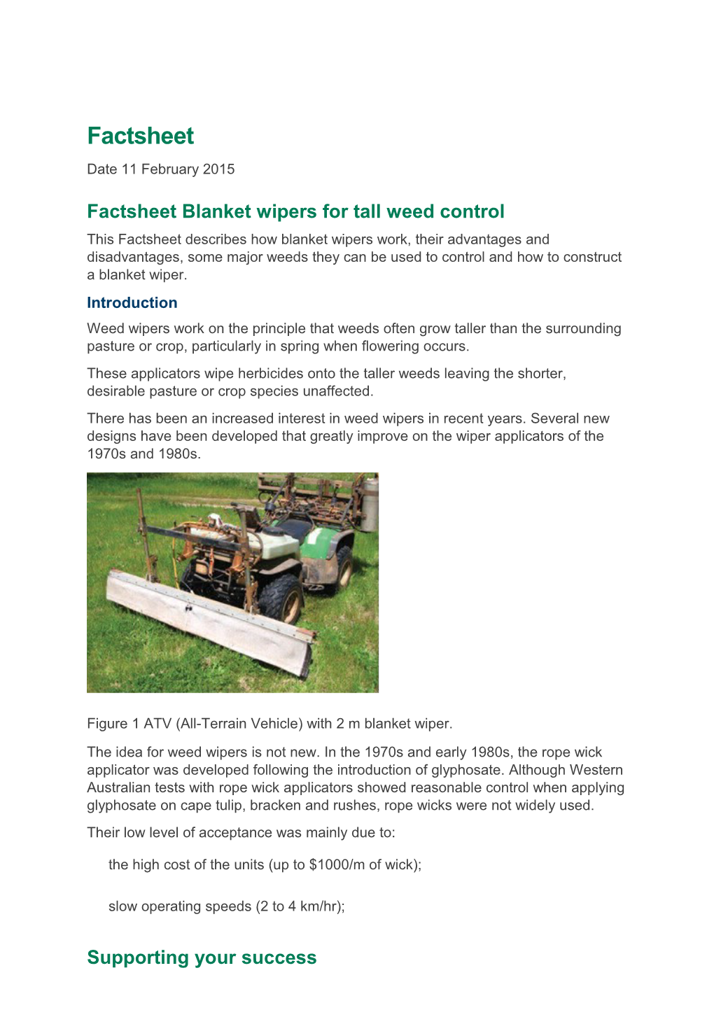 Factsheet Blanket Wipers for Tall Weed Control