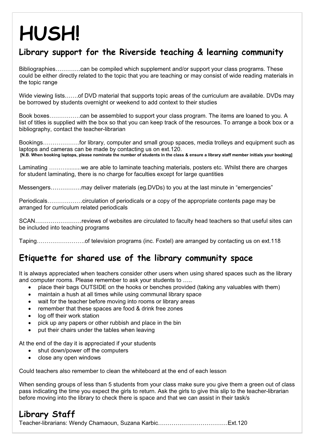 Summary of Library Curriculum Support for Teachers