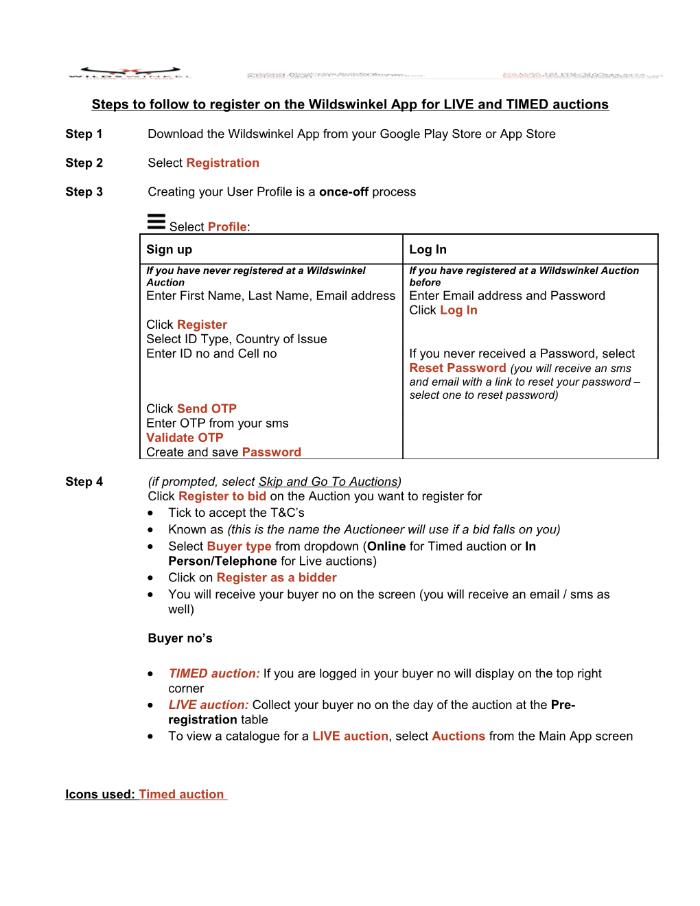 Steps to Follow to Register on the Wildswinkel App for LIVE and TIMED Auctions