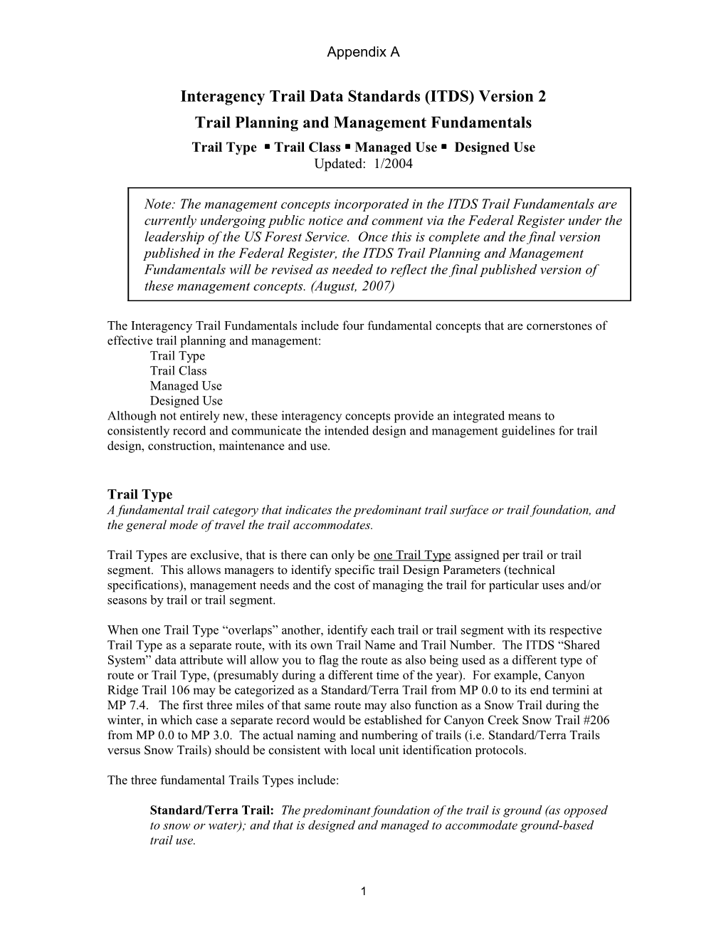 Interagency Trail Data Standards (ITDS) Version 2