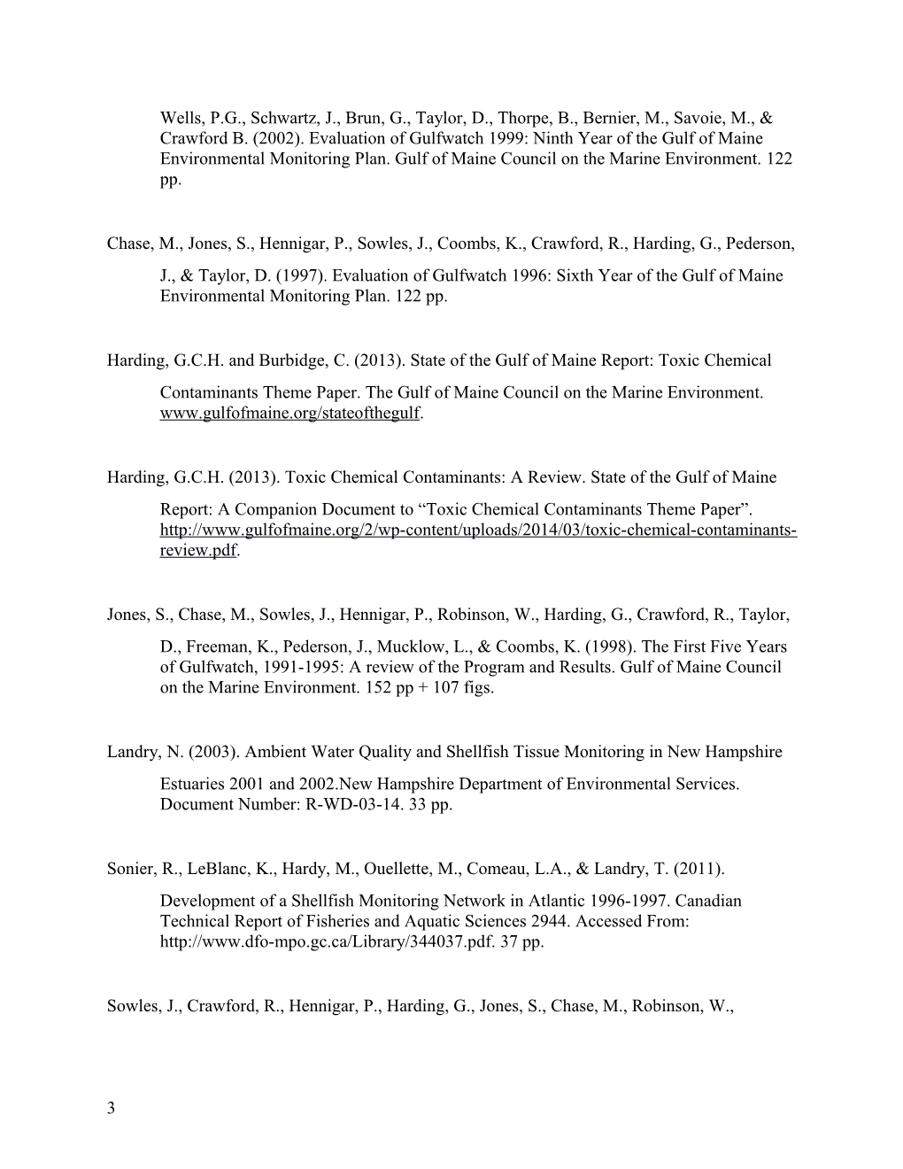 Gulfwatch Bibliography, Sept 2014 (S.Chamberlain and P.G.Wells)
