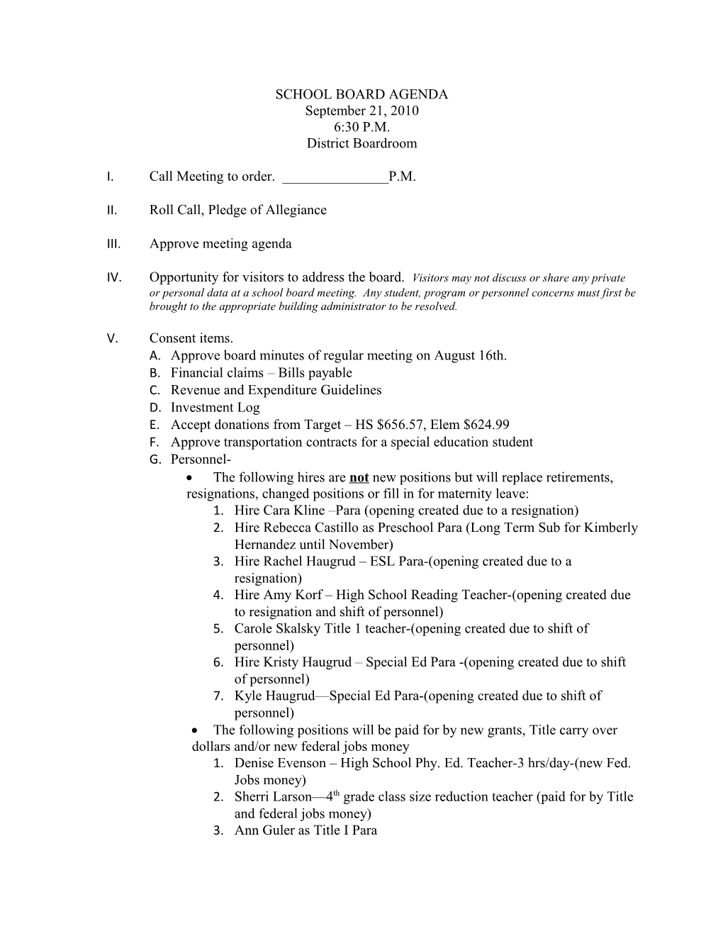 School Board Agenda