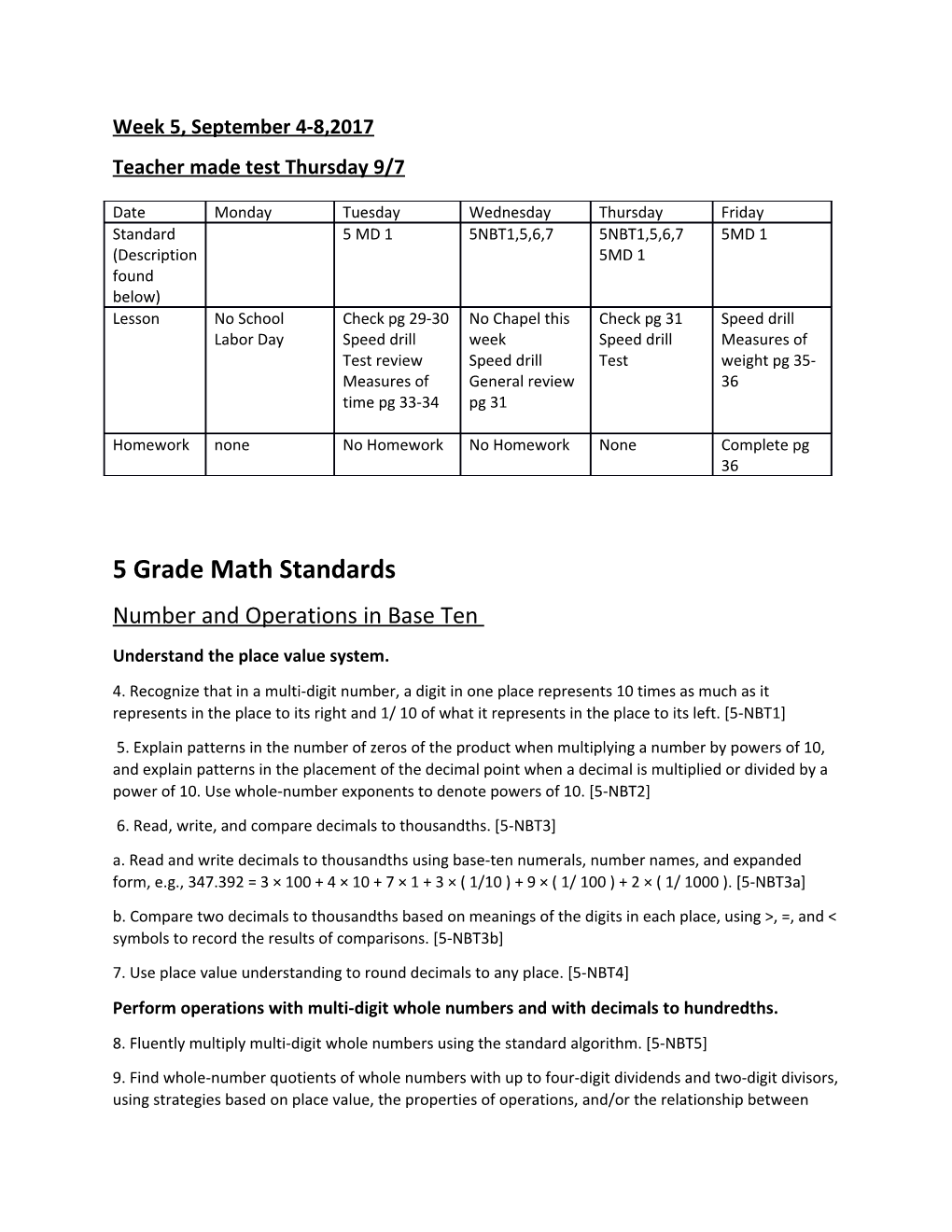 Teacher Made Test Thursday 9/7