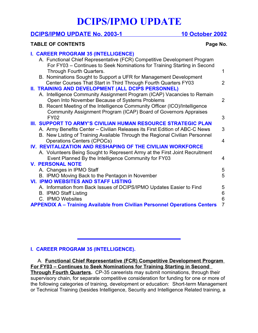 DCIPS/IPMO UPDATE No. 2003-1 10 October 2002