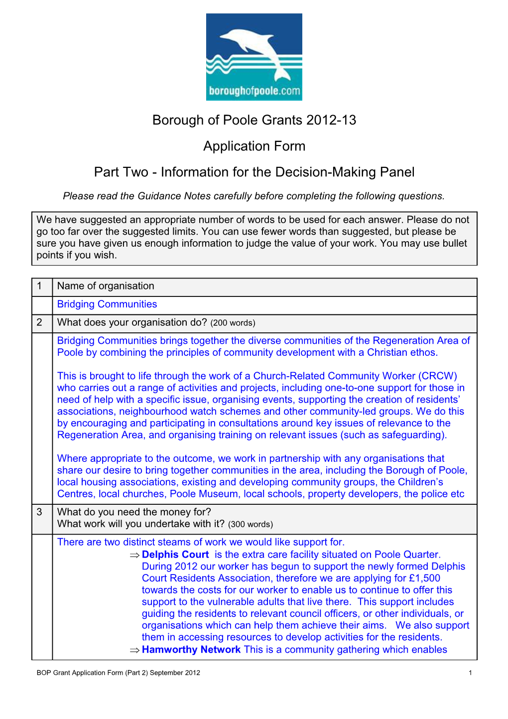 Borough of Poole Grants 2012-13