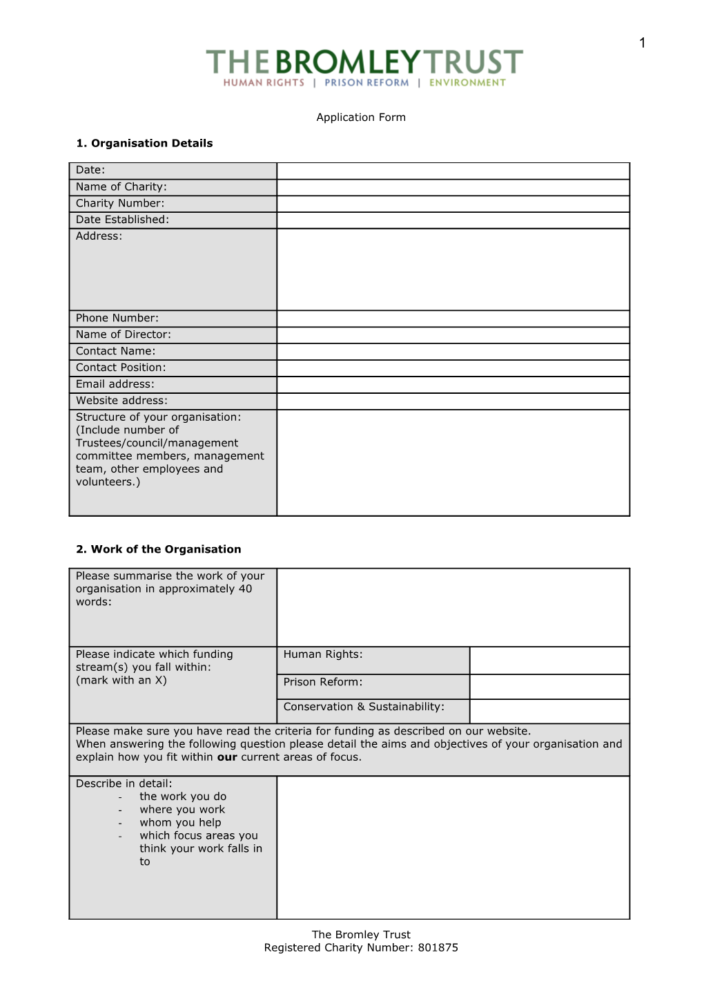 1. Organisation Details