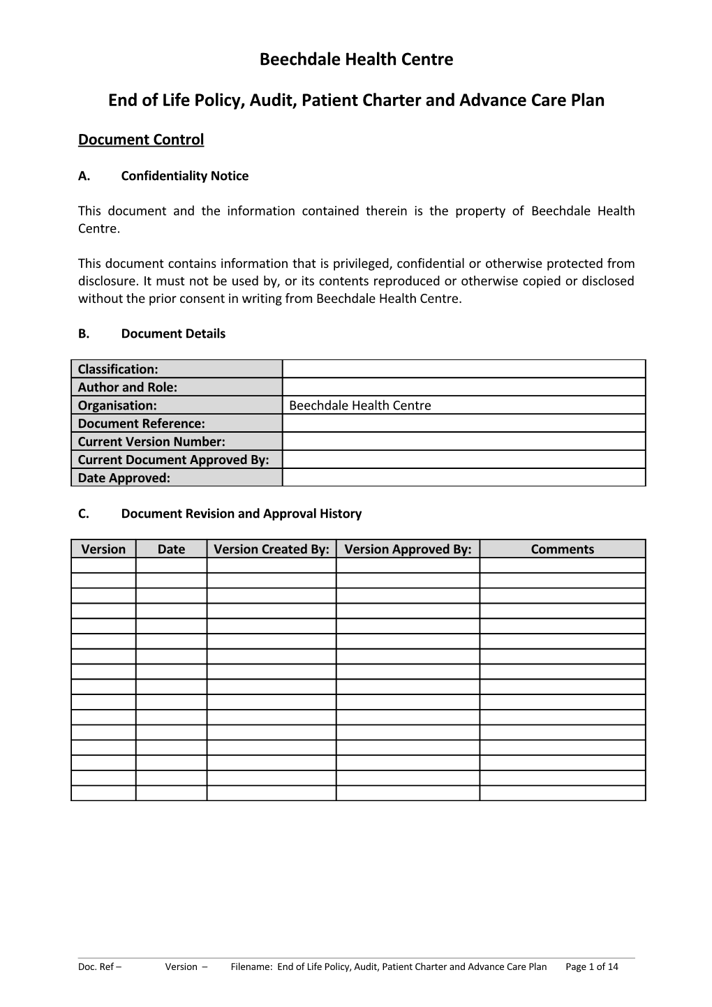 End of Life Policy, Audit, Patient Charter and Advance Care Plan