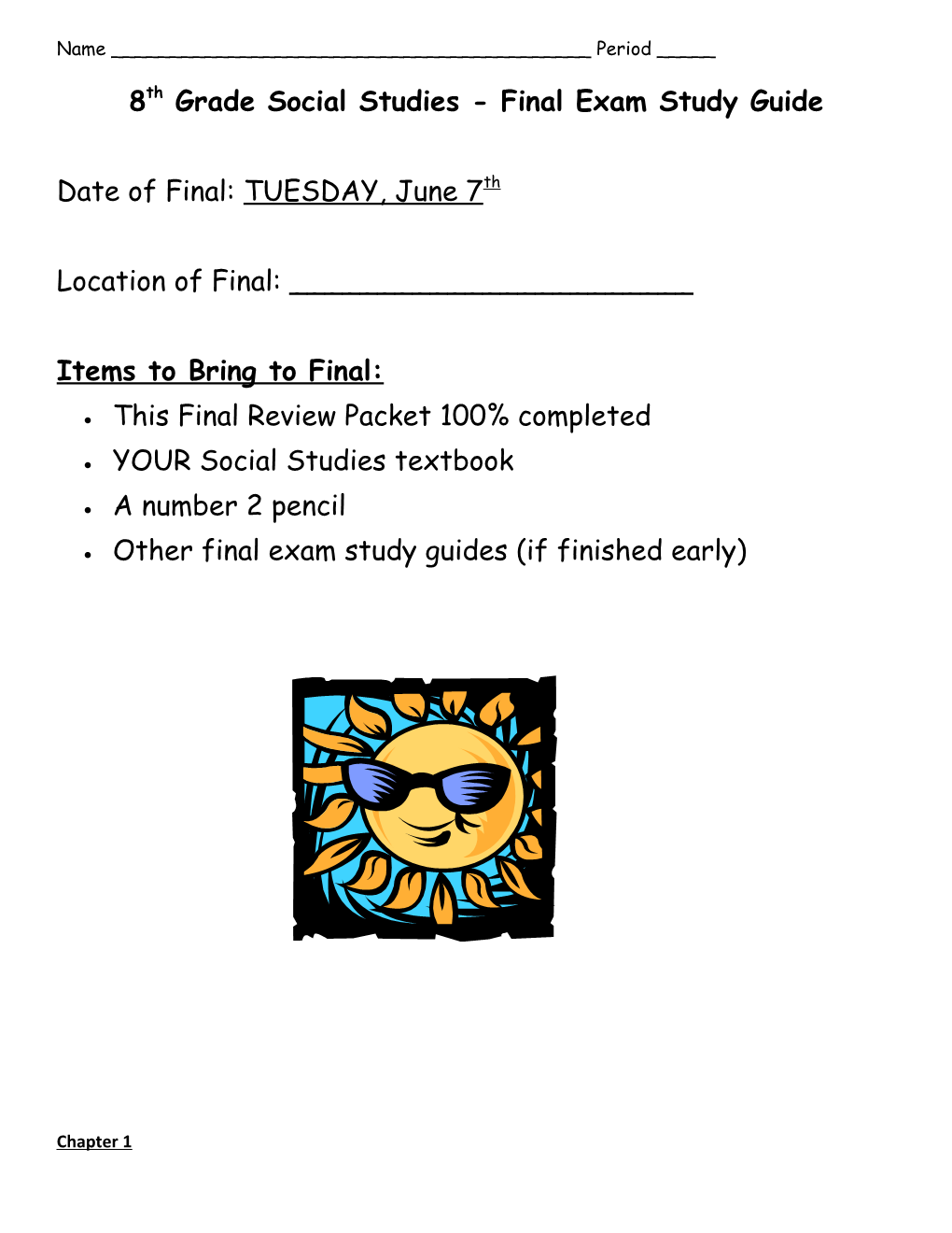 8Th Grade Social Studies - Final Exam Study Guide