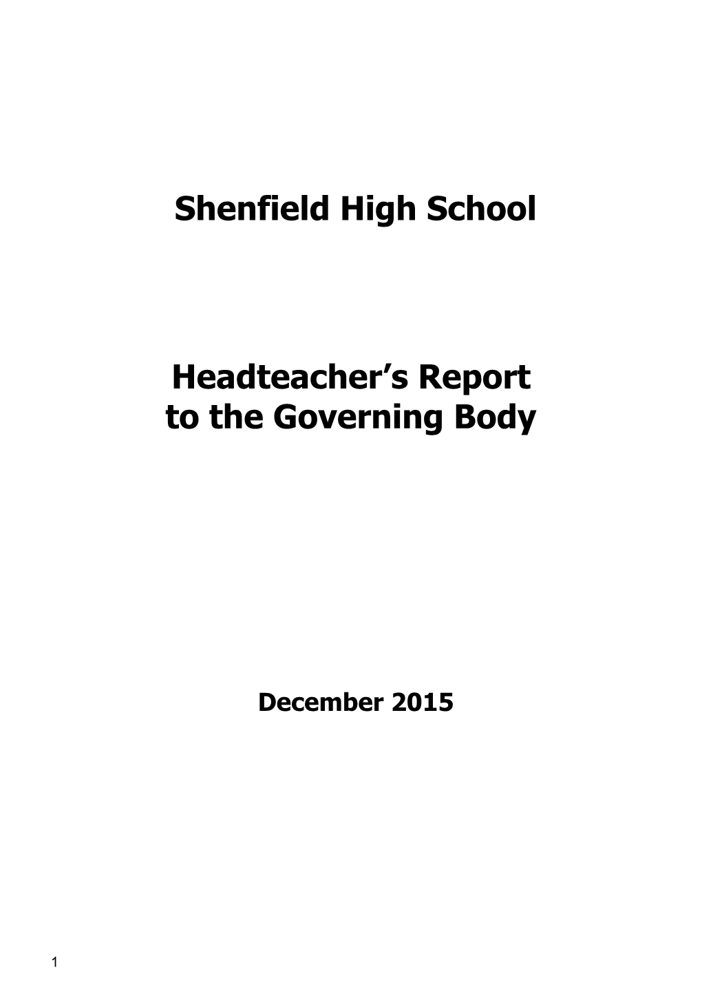 Headteacher S Report to the Governors