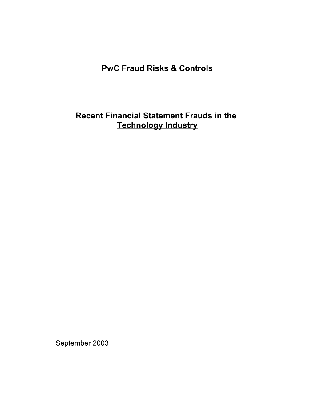 Pwc Fraud Risks & Controls