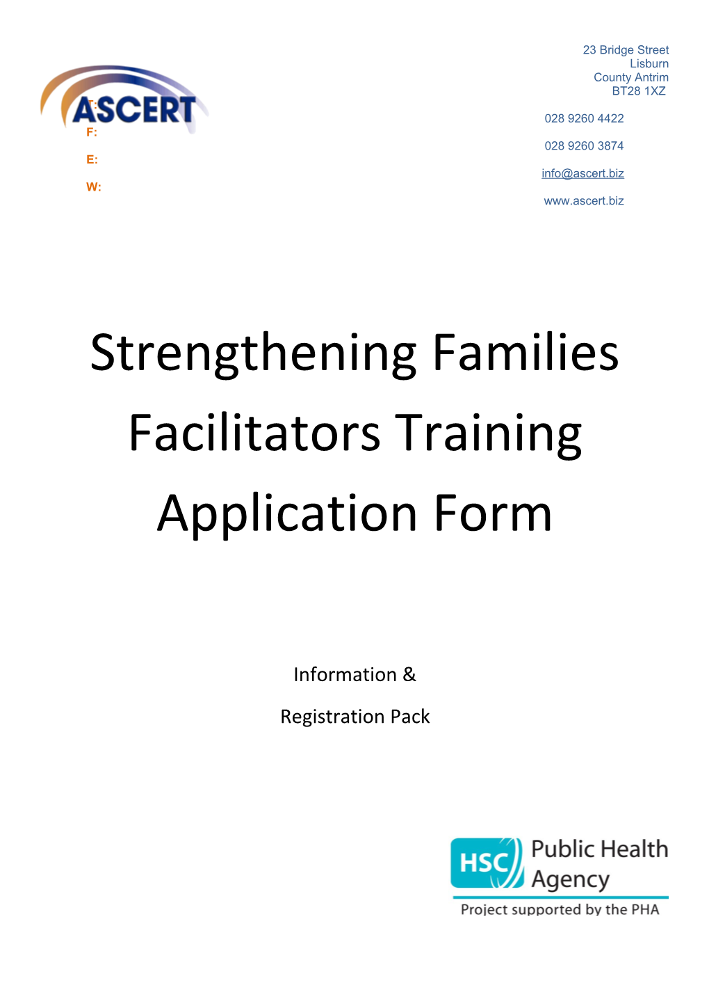 Strengthening Families Facilitators Training Application Form