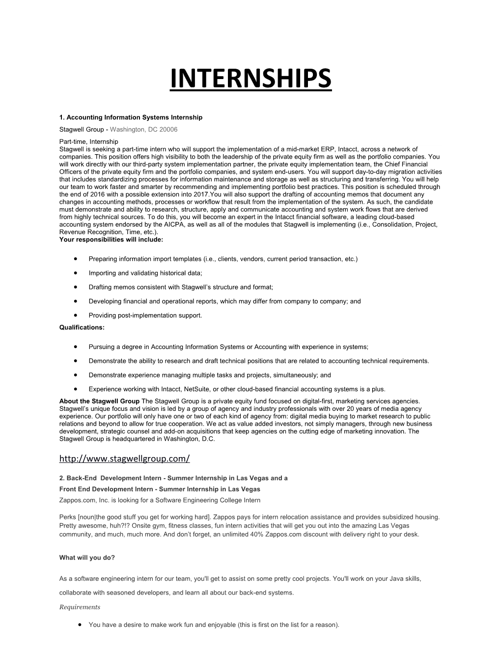 1. Accounting Information Systems Internship Stagwell Group-Washington, DC 20006