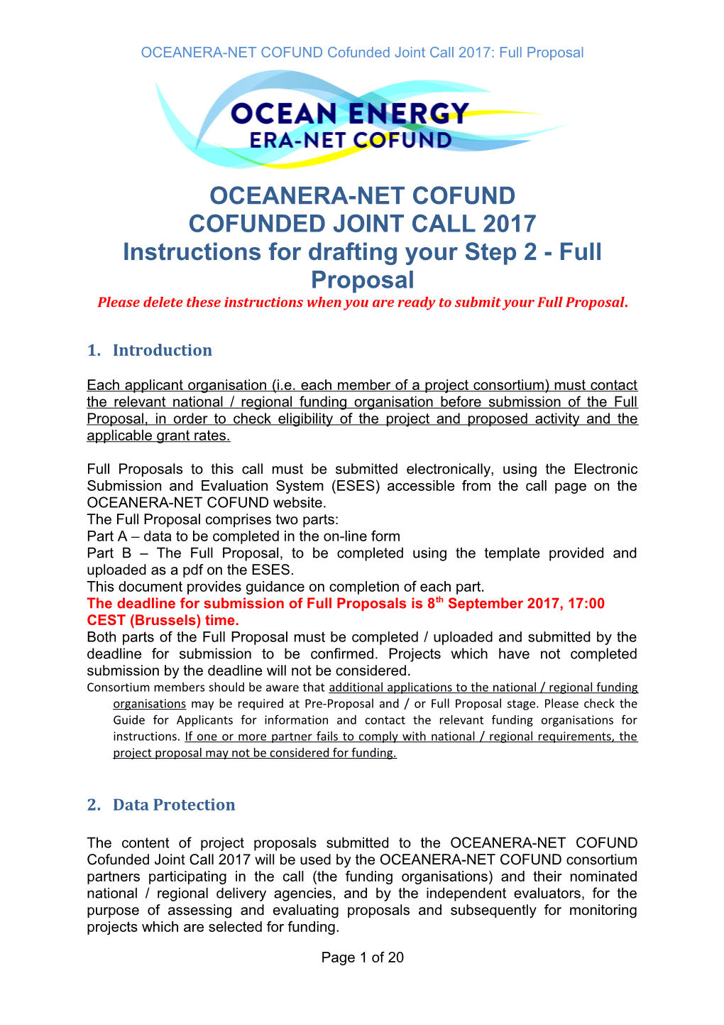 OCEANERA-NET COFUND Cofunded Joint Call 2017: Full Proposal