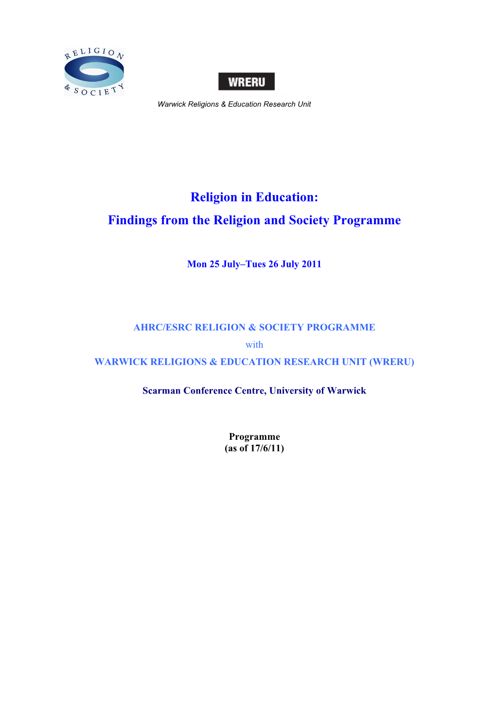 Findings from the Religion and Society Programme