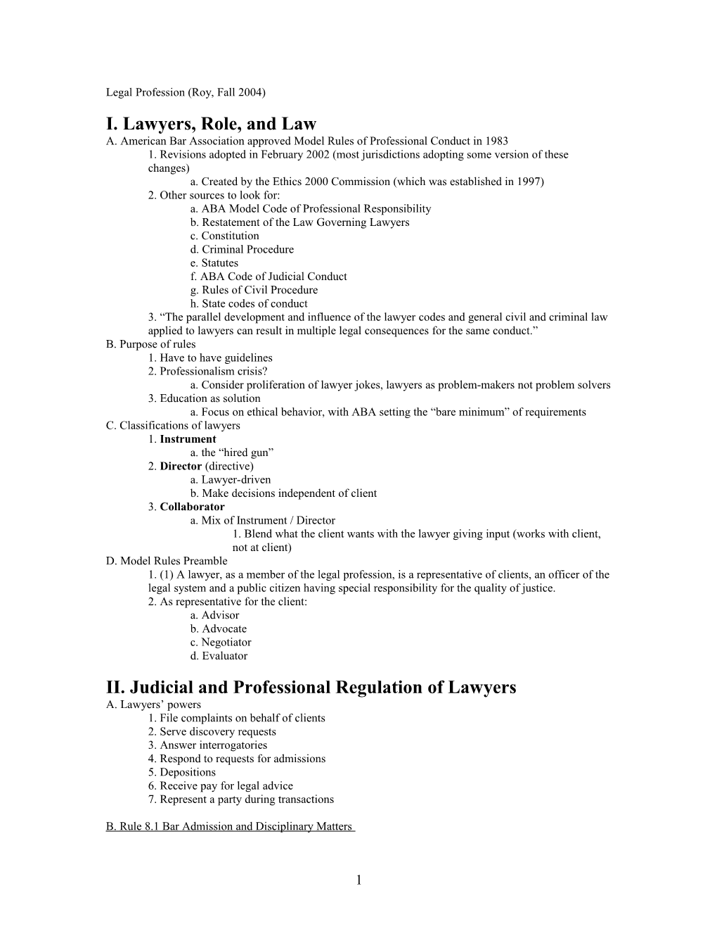 Legal Profession (Roy, Fall 2004)