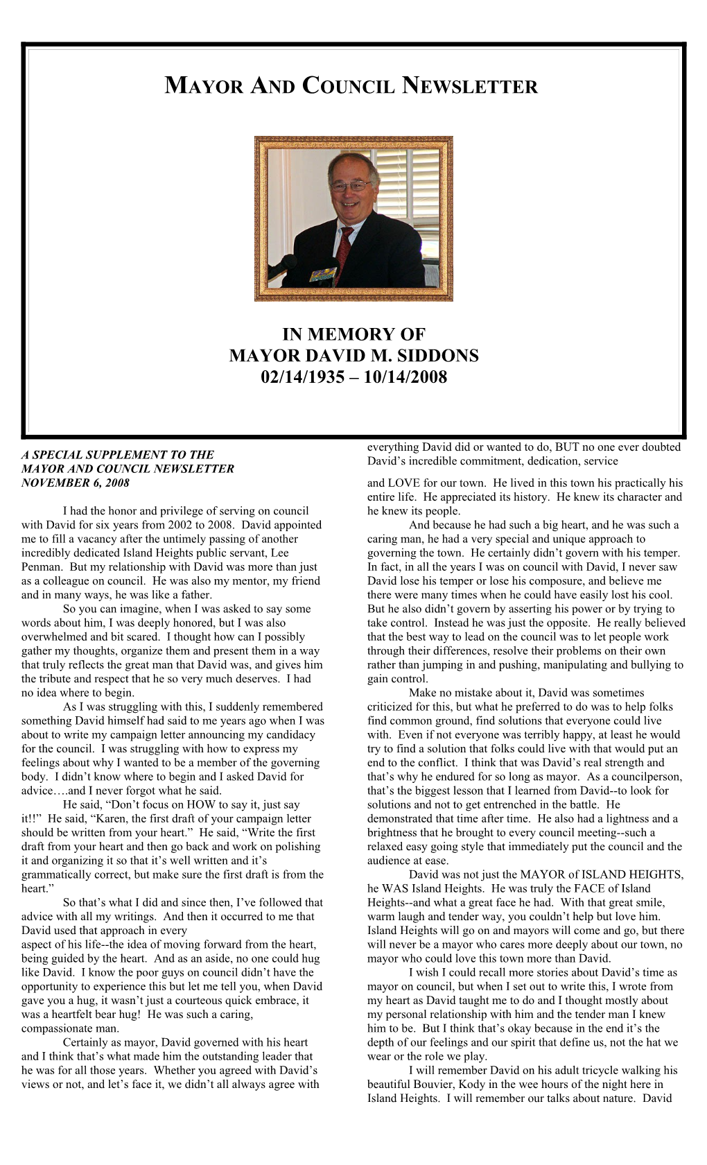 Mayor and Council Newsletter