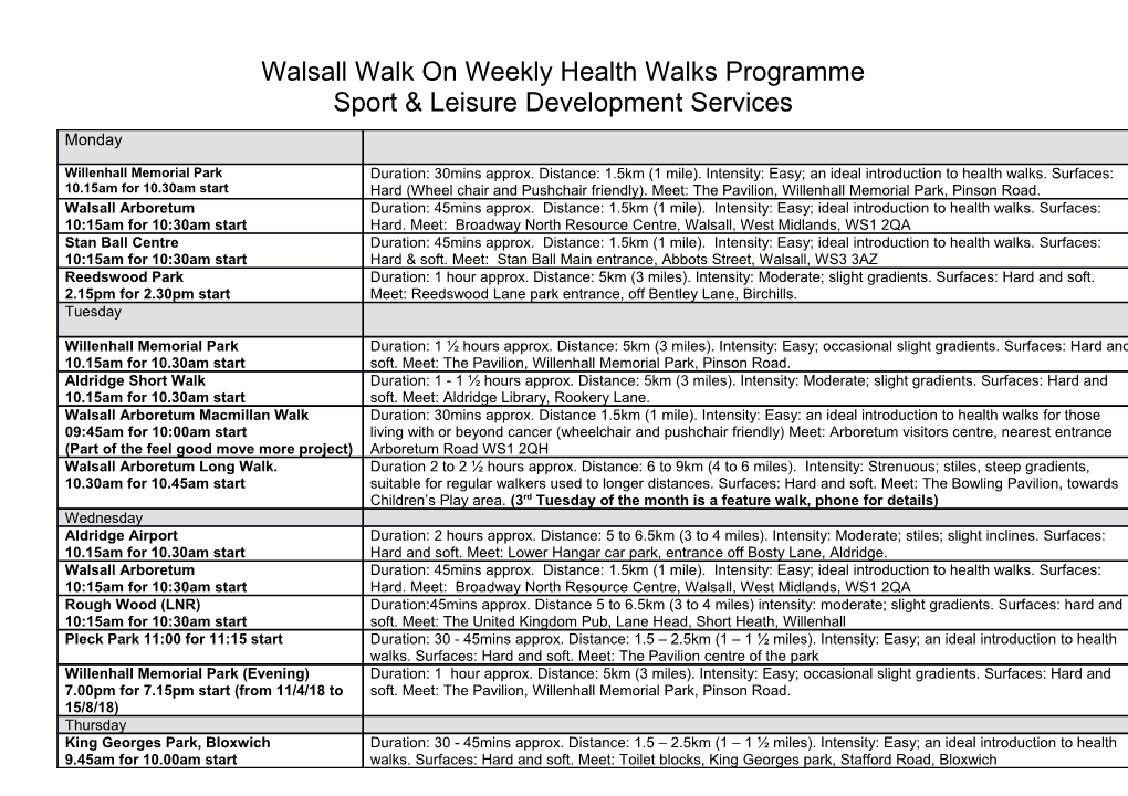Walsall Walk on Weekly Health Walks Programme