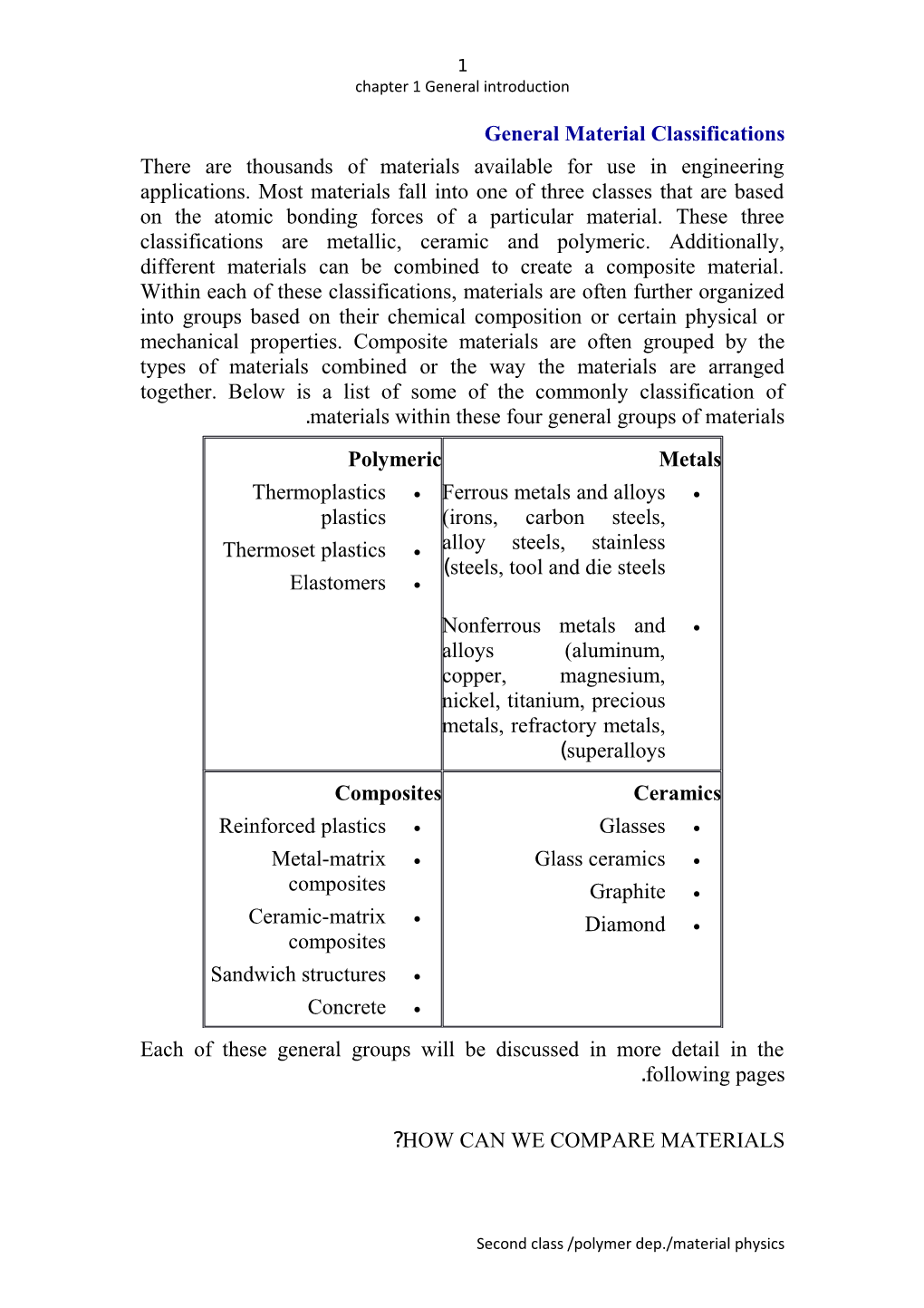 General Material Classifications