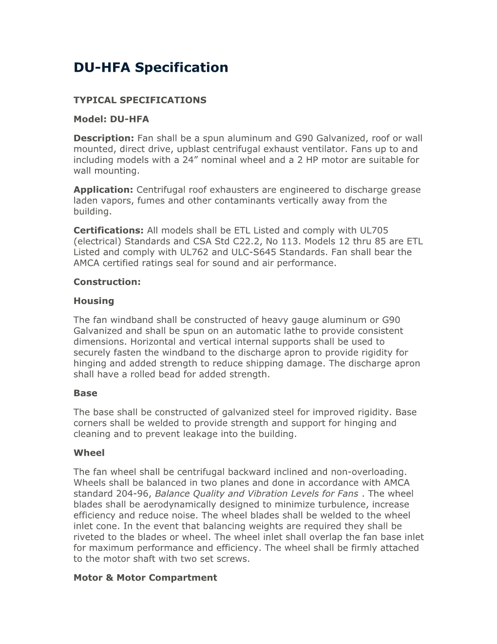 DU-HFA Specification