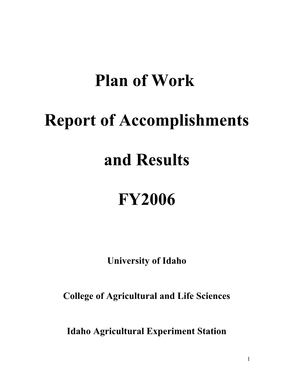 Plan of Work Report