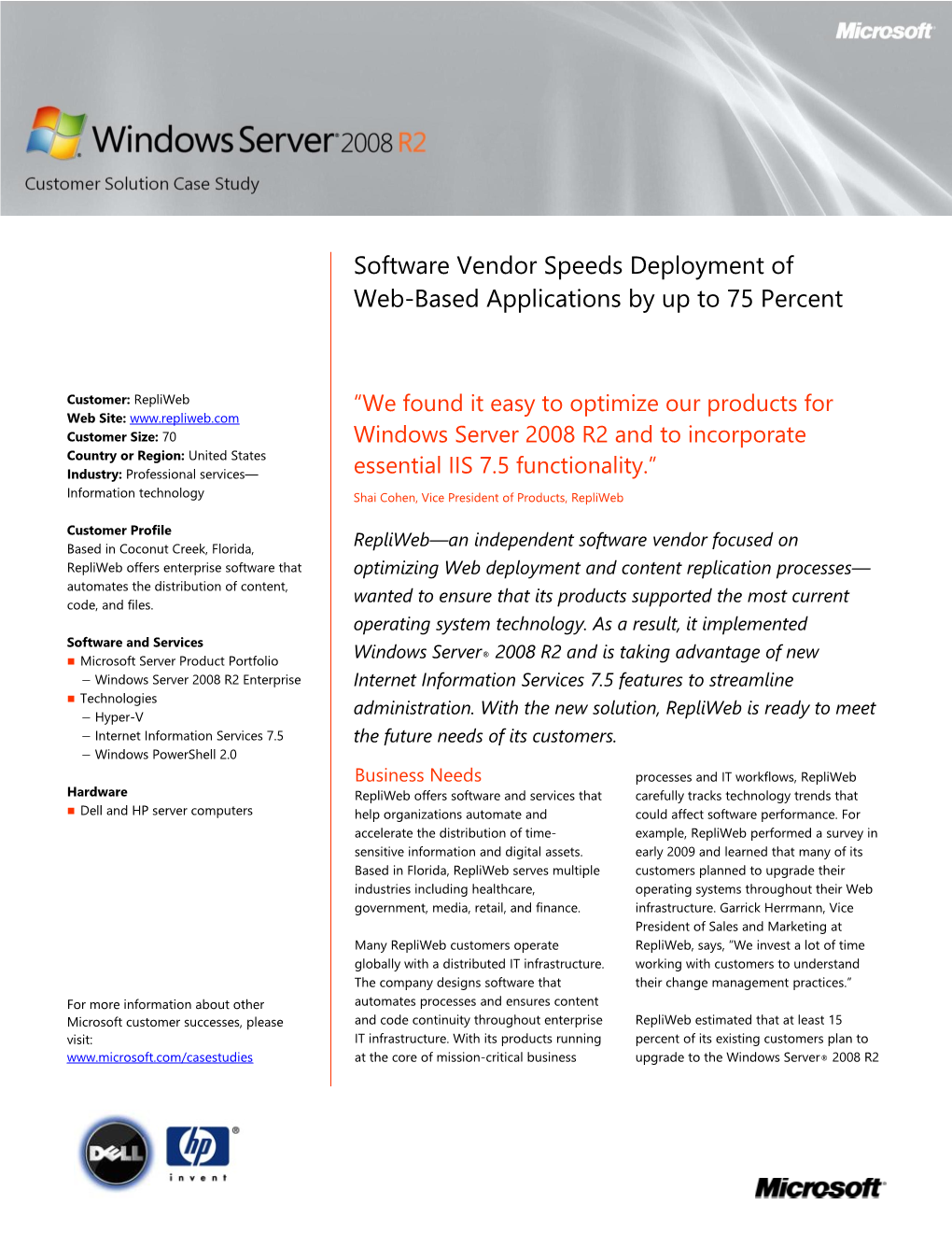 Software Vendor Speeds Deployment of Web-Based Applications by up to 75 Percent