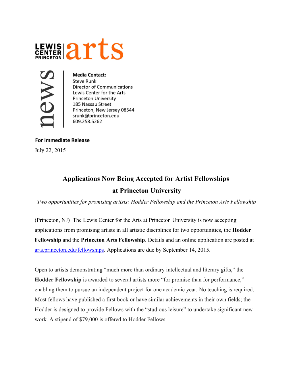 Applications Now Being Accepted for Artistfellowships