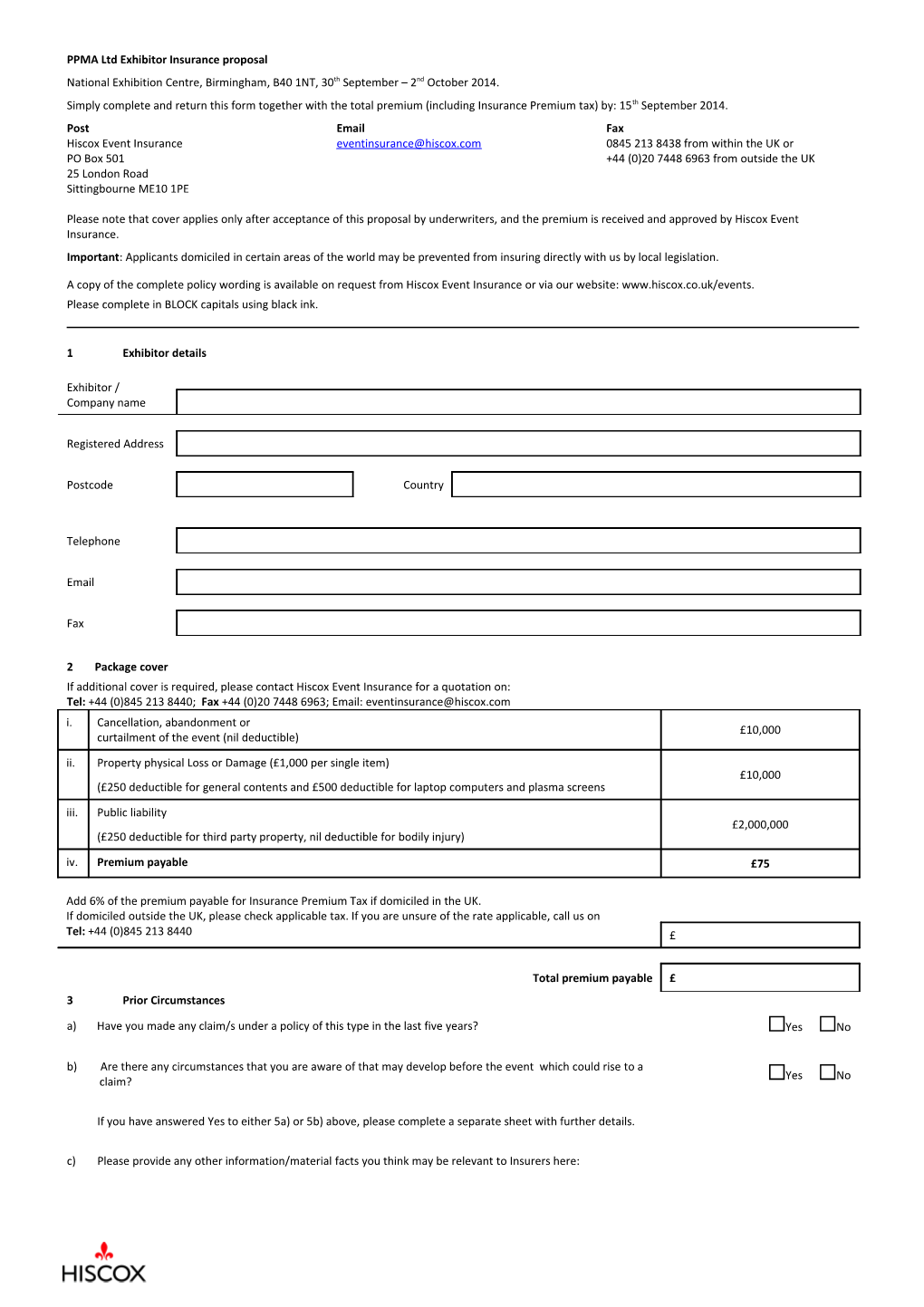 PPMA Ltd Exhibitor Insurance Proposal