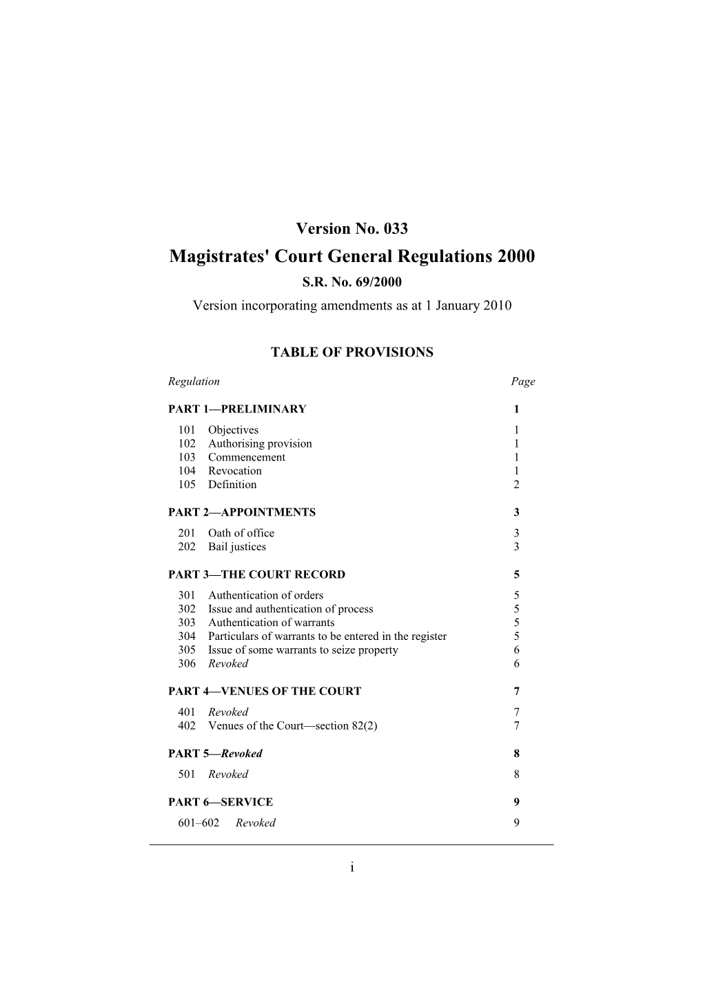 Magistrates' Court General Regulations 2000