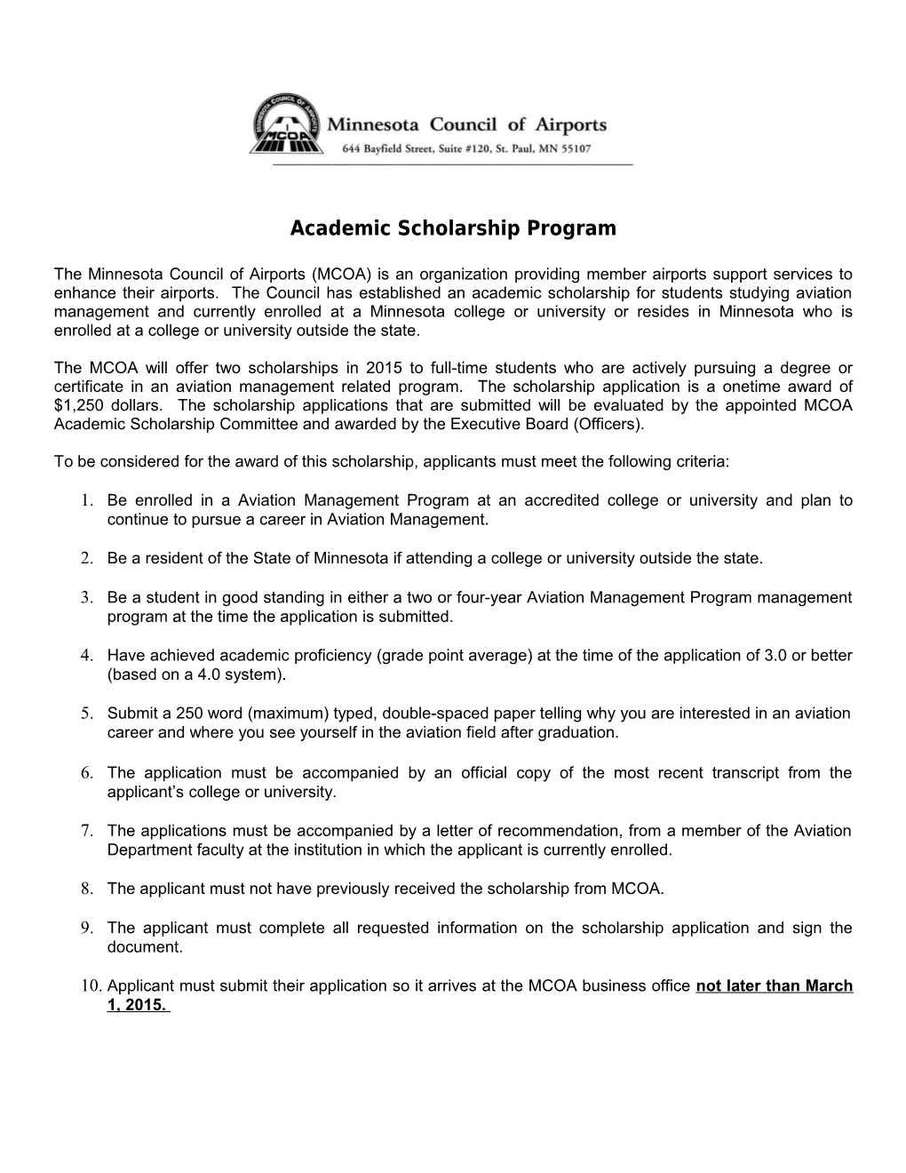 Academic Scholarship Program