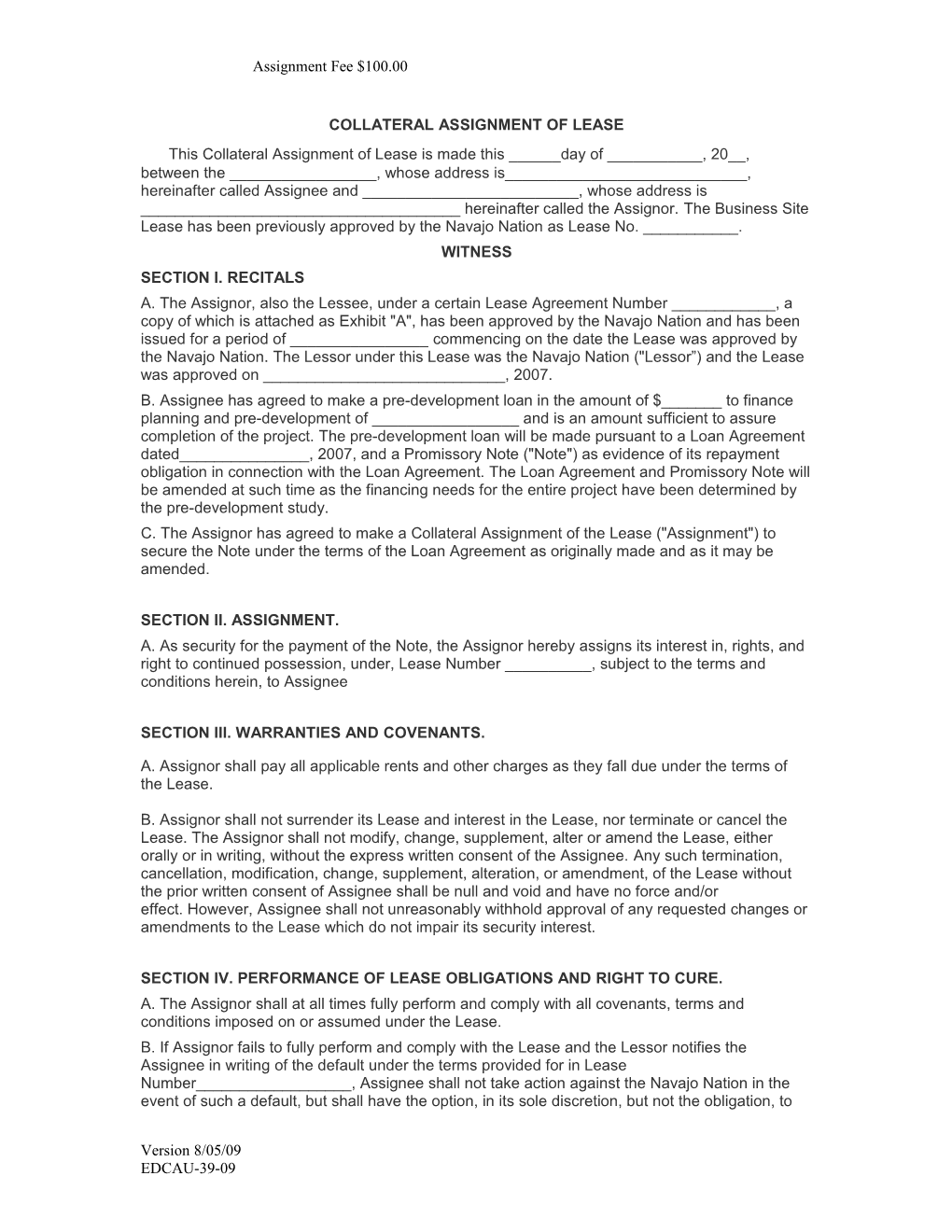 Collateral Assignment of Lease