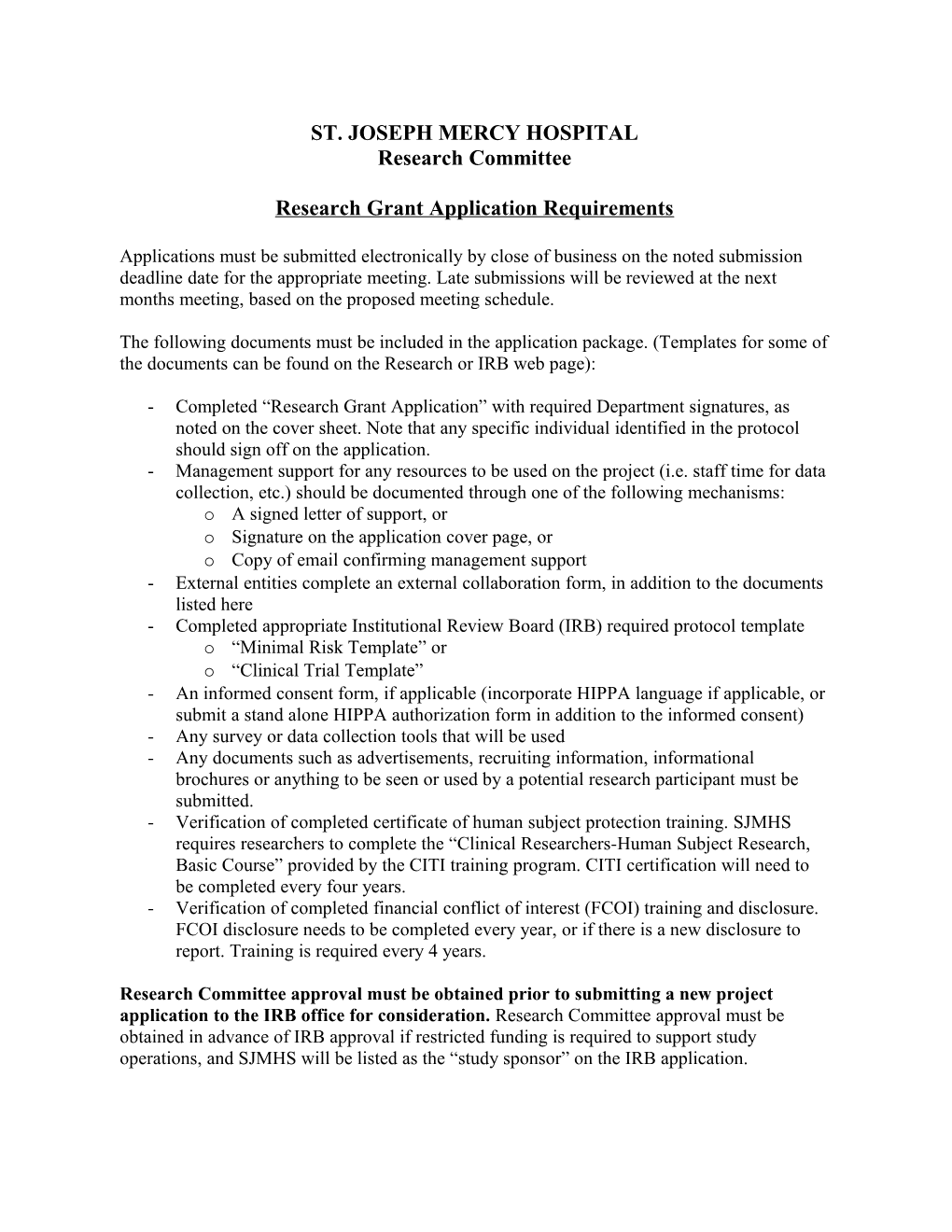 Research Grant Application Requirements