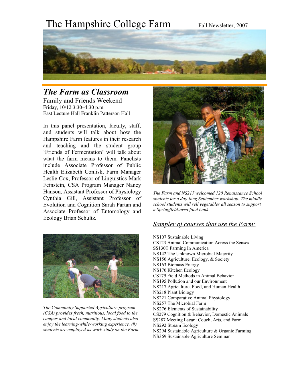 The Hampshirecollege Farm Fall Newsletter, 2007