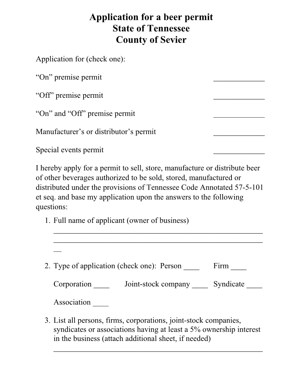 Application for a Beer Permit