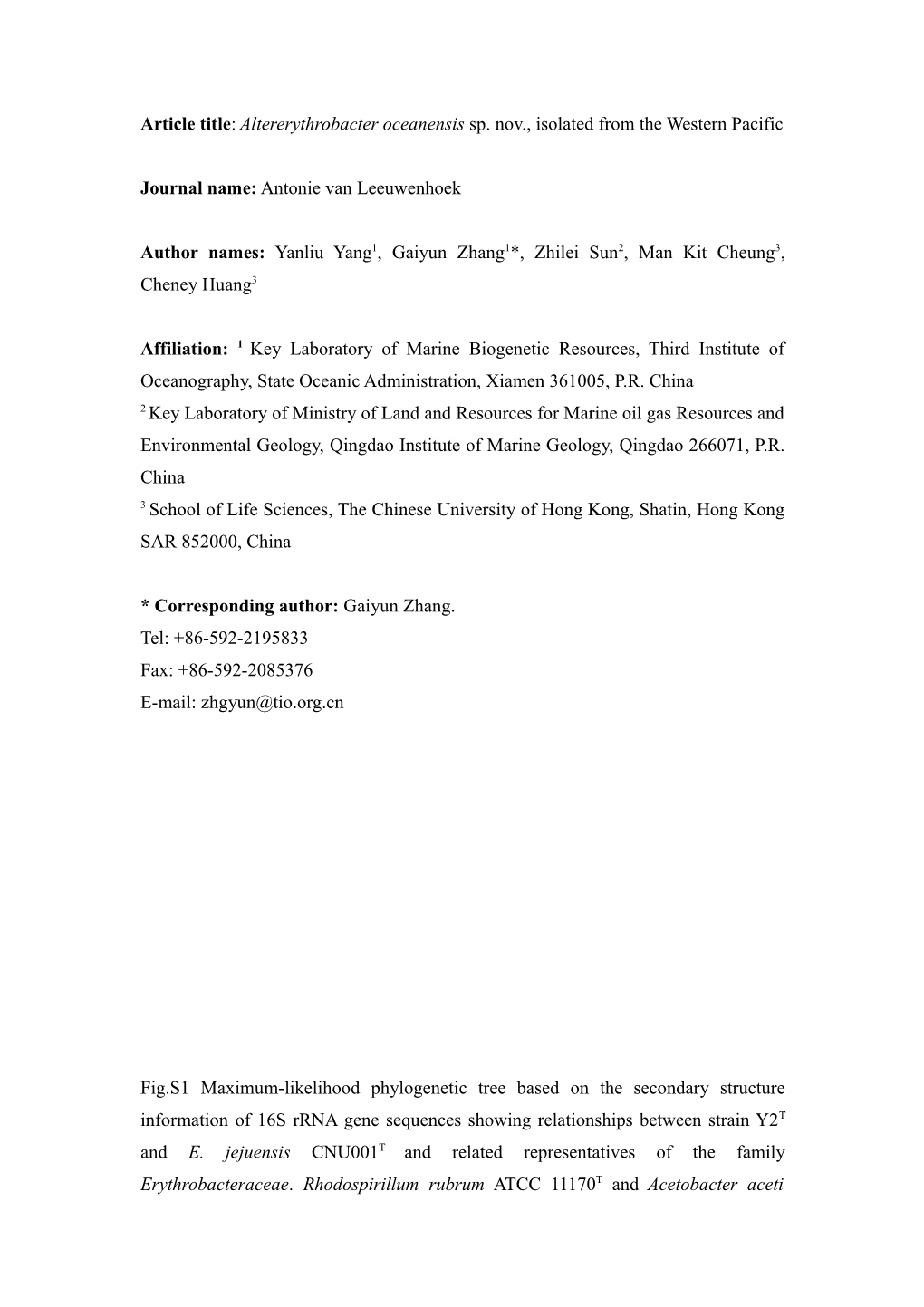 Article Title: Altererythrobacter Oceanensis Sp. Nov., Isolated from the Western Pacific