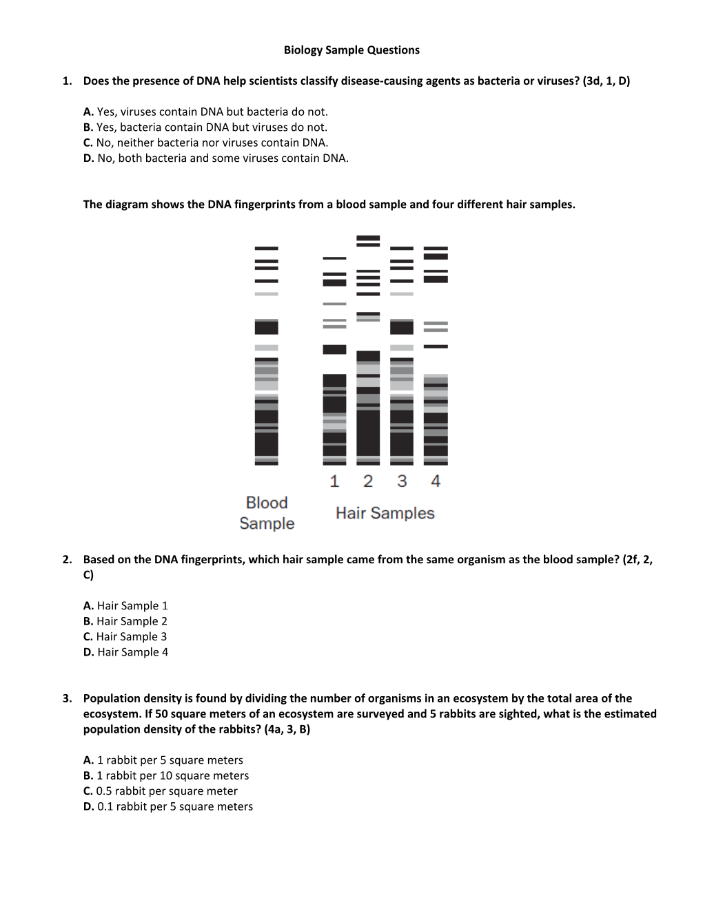 Biology Sample Questions