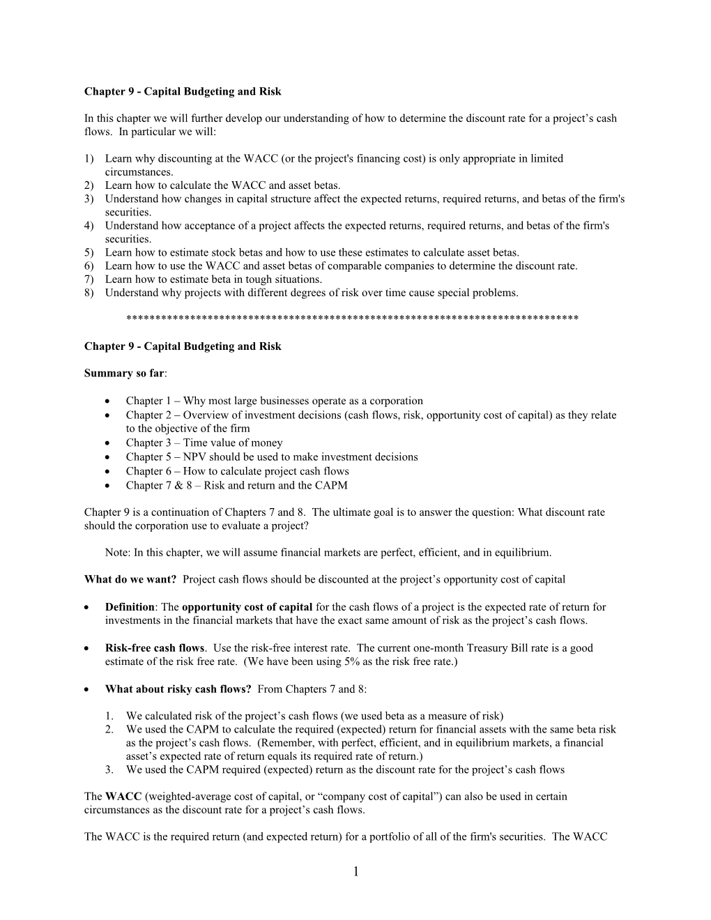 Chapter 9 - Capital Budgeting and Risk