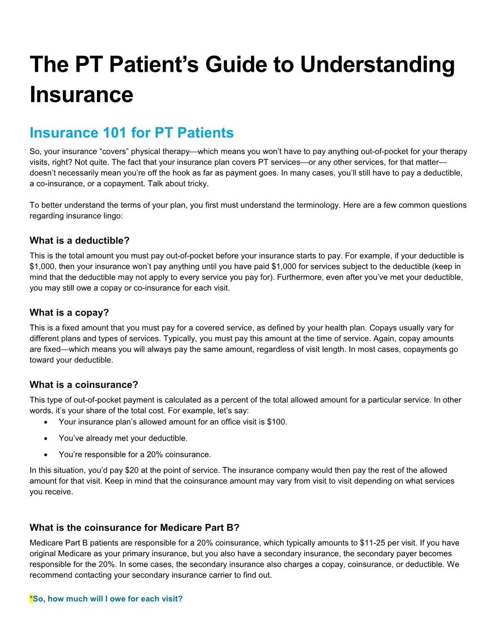 The PT Patient S Guide to Understanding Insurance