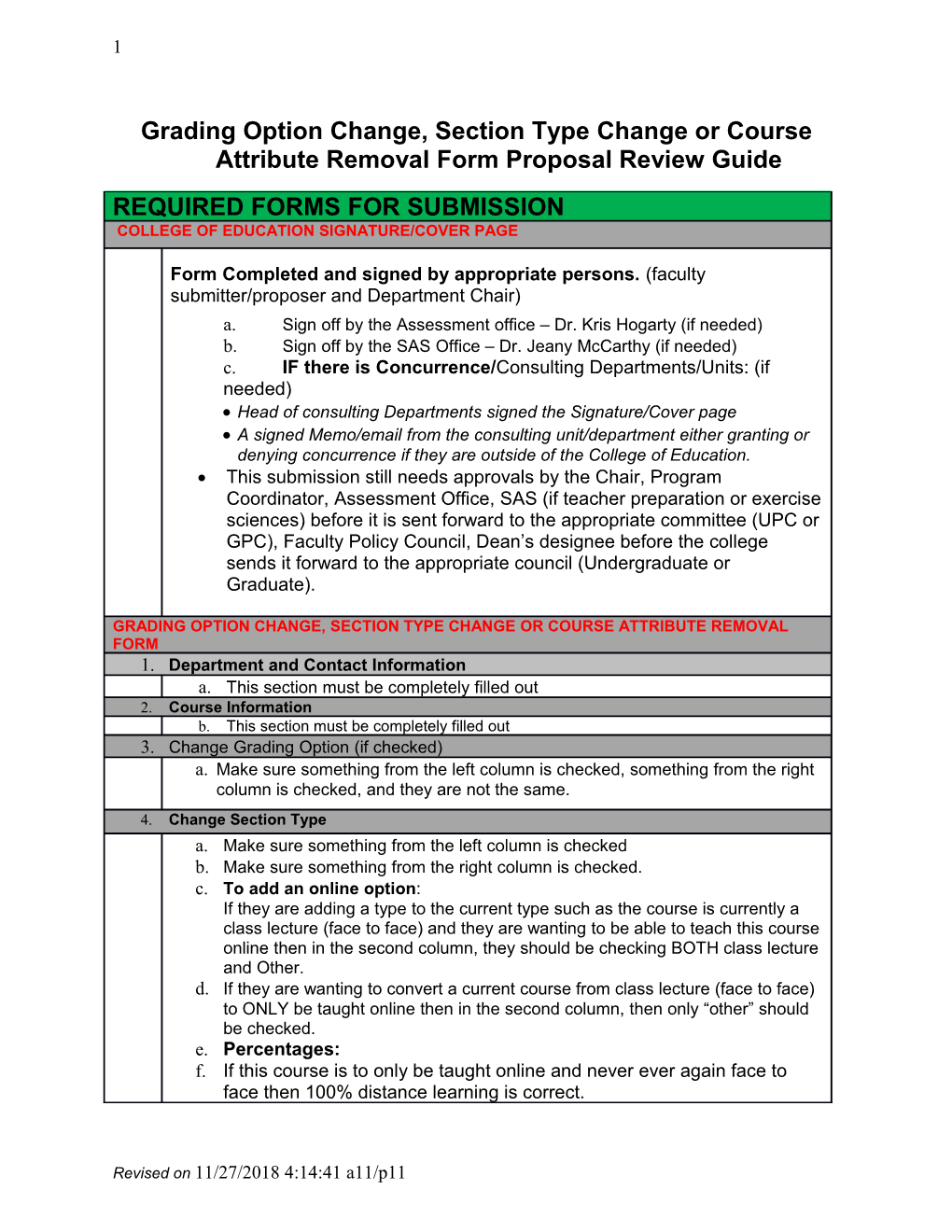 Grading Option Change, Section Type Change Or Course Attribute Removal Form Proposal Review