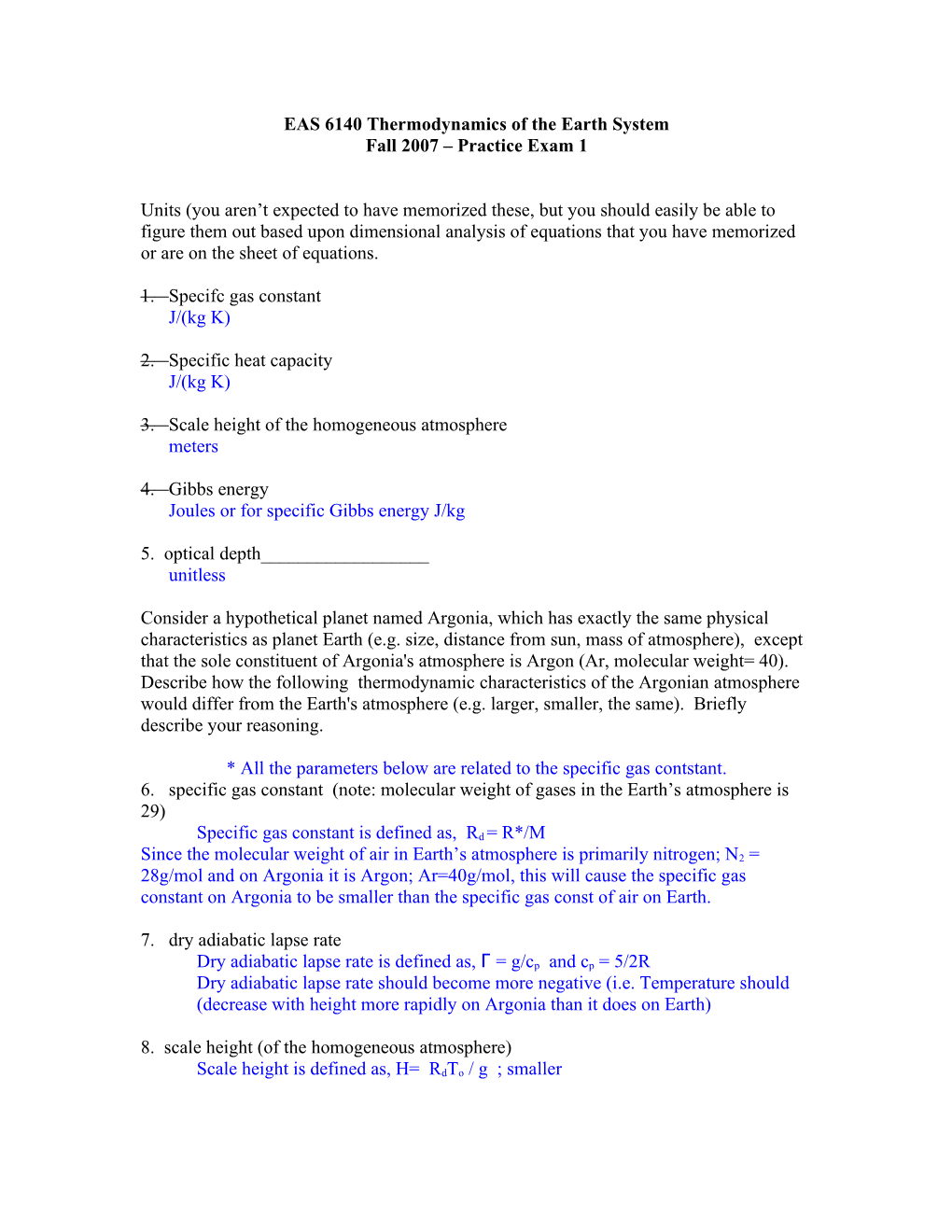 EAS 6140 Thermodynamics of the Earth System